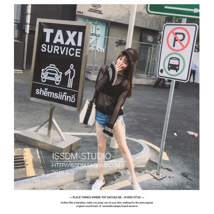 TE6231SJFS Transparentes, sexy, lockeres Langarm-T-Shirt